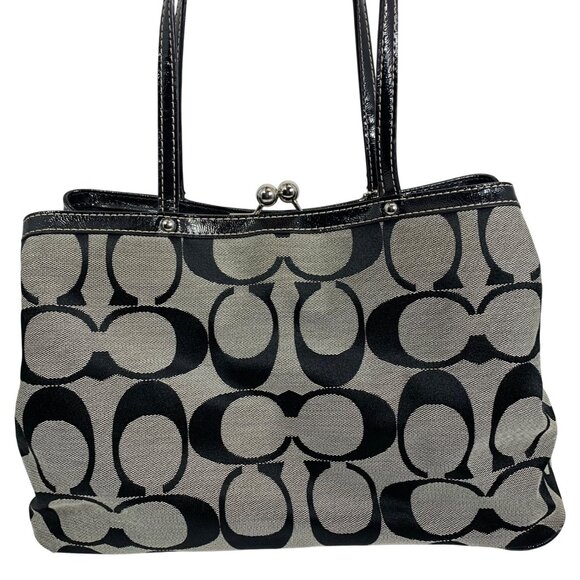 COACH Signature Stripe Carryall Satchel Handbag F19190 Kisslock Trio Pouch Bag - Picture 6 of 10